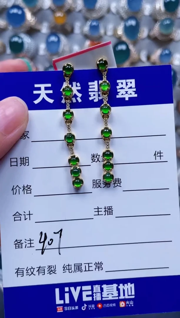 银S925镶嵌翡翠耳饰407