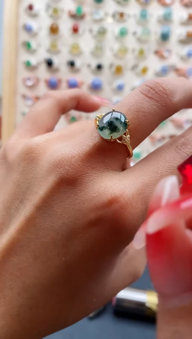 【闪购商品】翡翠戒指银S925镶嵌缅甸天然A货翡翠222 9+6