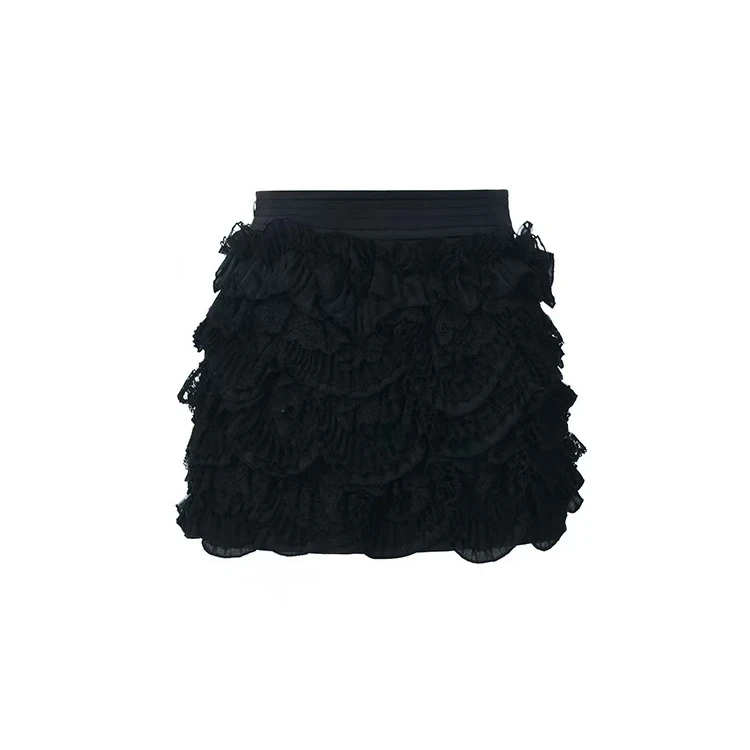 LeFame/拉飞姆2025春立体褶花边短裙LF25C00SS318显瘦蕾丝