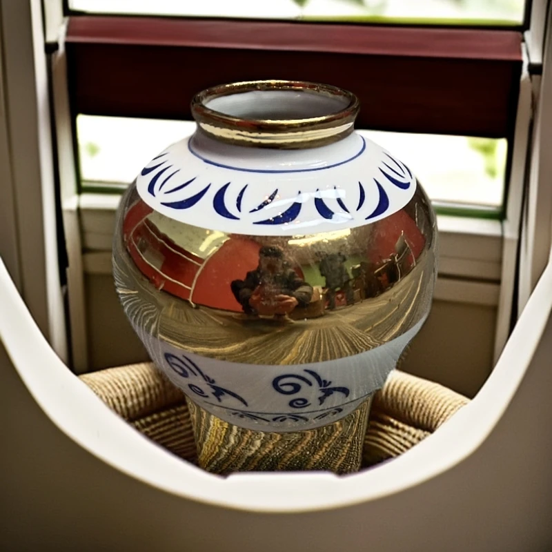 【景宝元陶瓷】景德镇陶瓷金漆青花纹花瓶