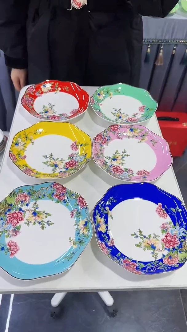【闪购商品】瓷片7英寸深盘6个景德镇陶瓷花口盘