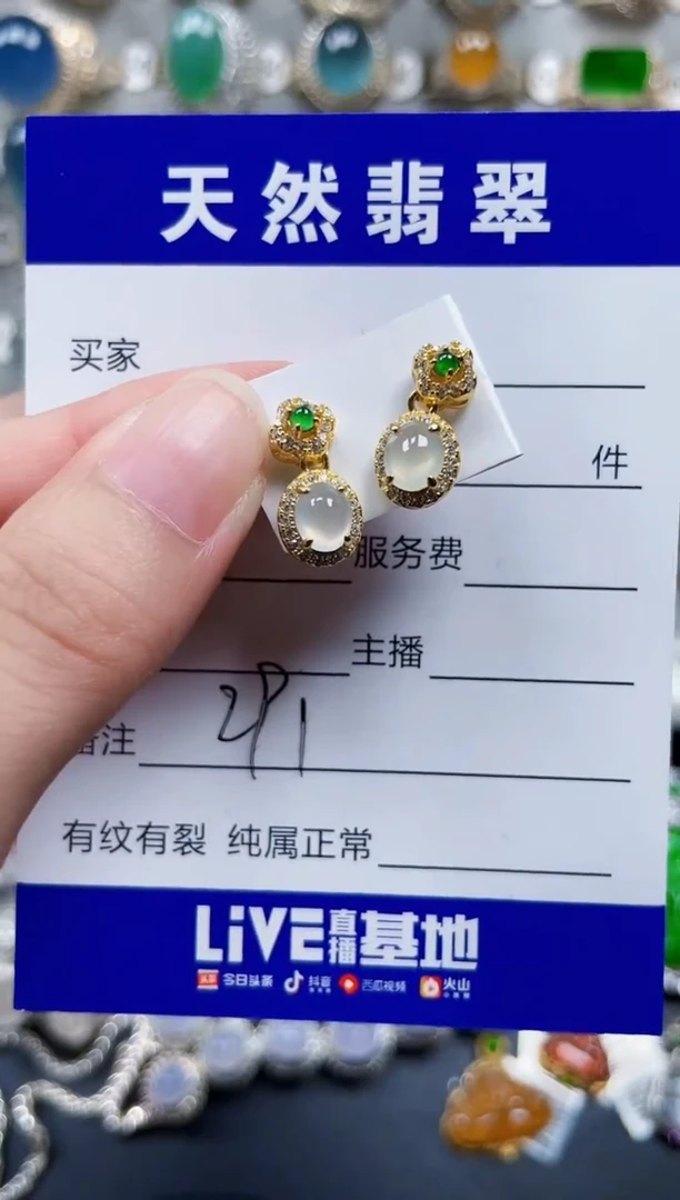 银S925镶嵌翡翠耳饰291