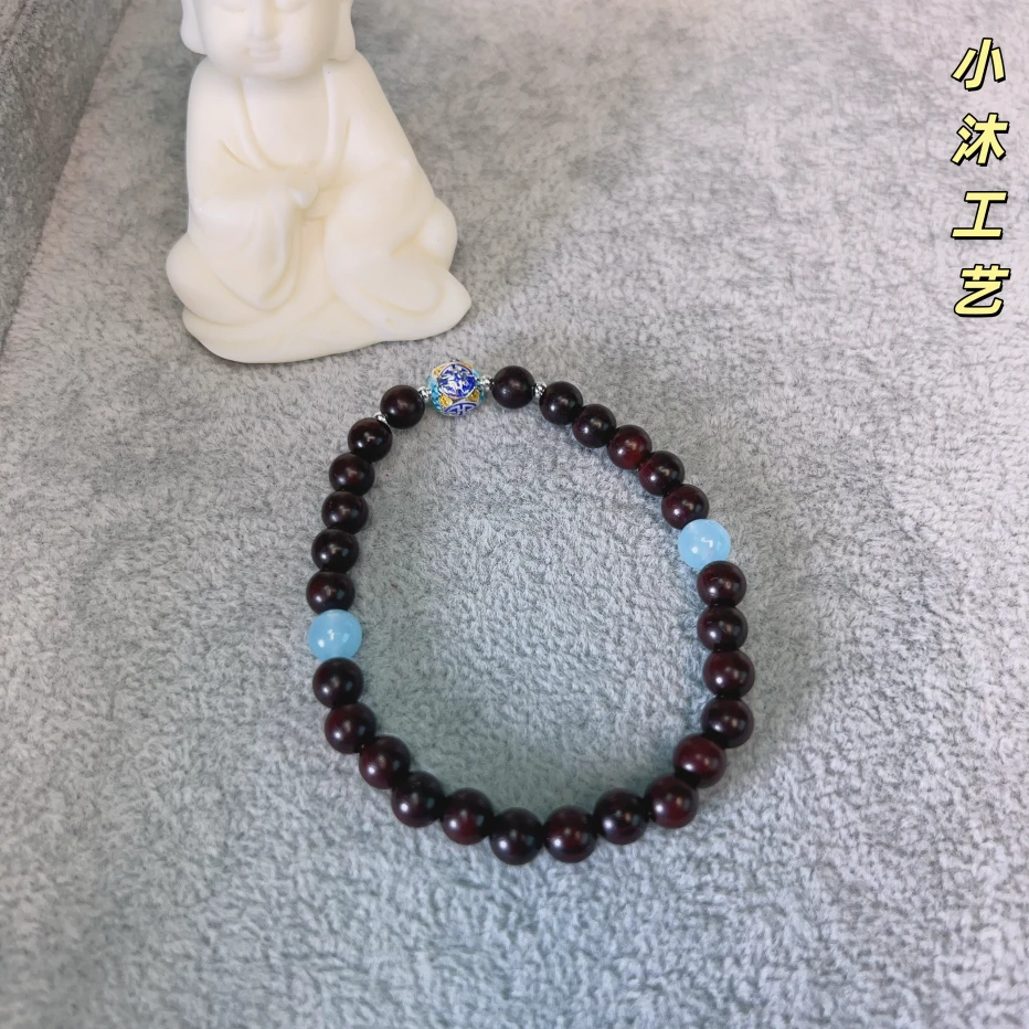 木带宝原创顶珠「景泰蓝」工艺海蓝宝「小叶紫檀」手串小叶紫檀手串
