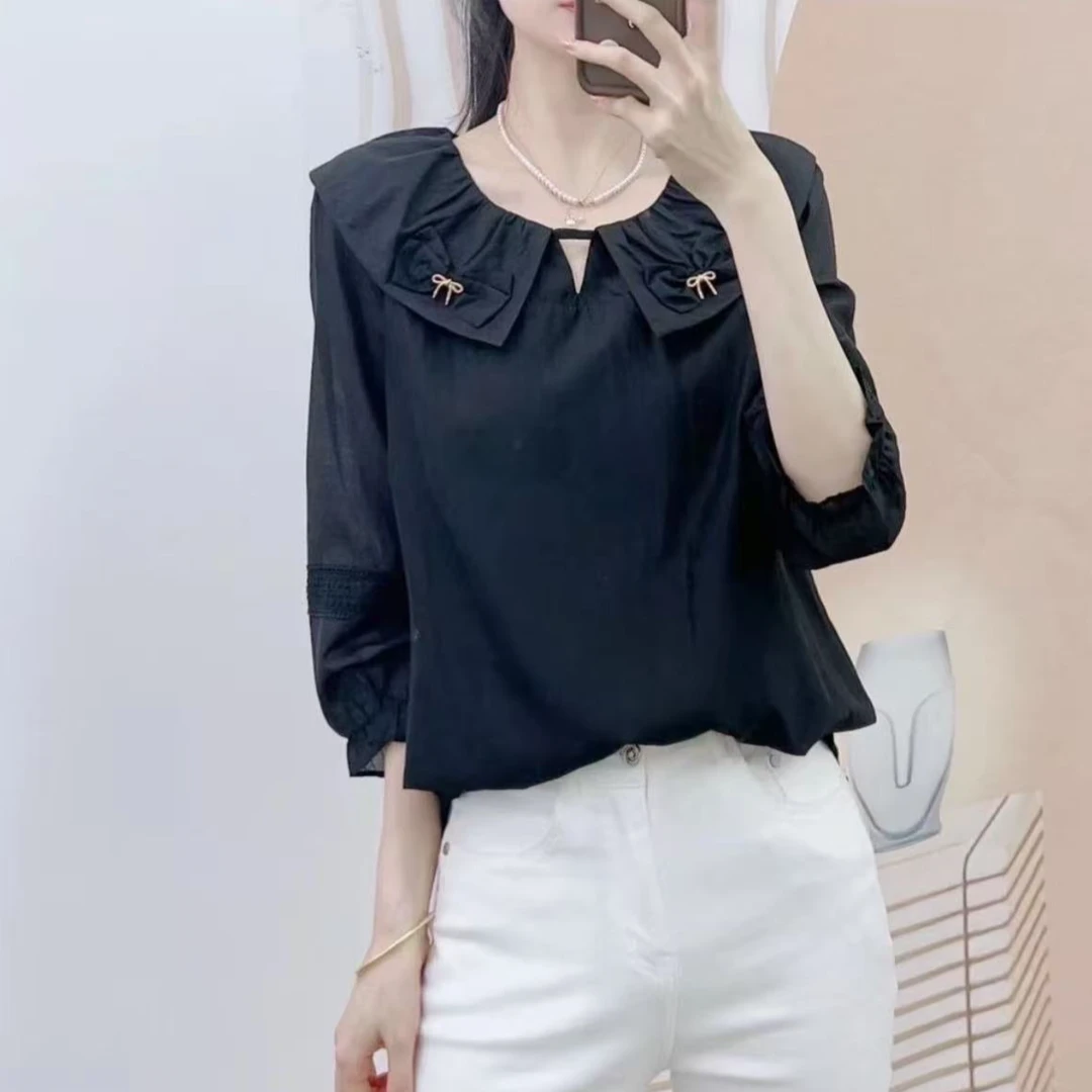 【W582黑咖小衫】休闲时尚百搭洋气2025夏季新款短袖小衫