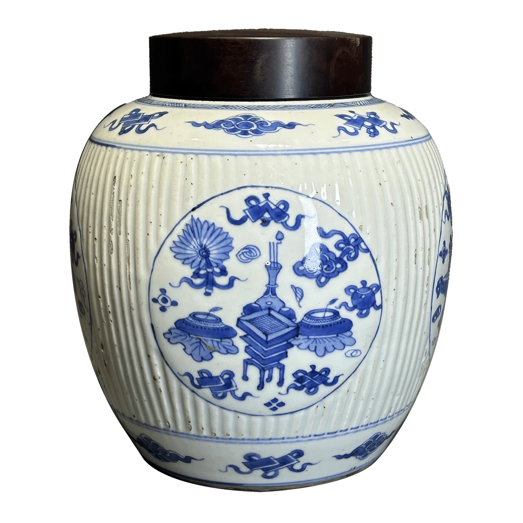 20291034x青花博古纹盖罐