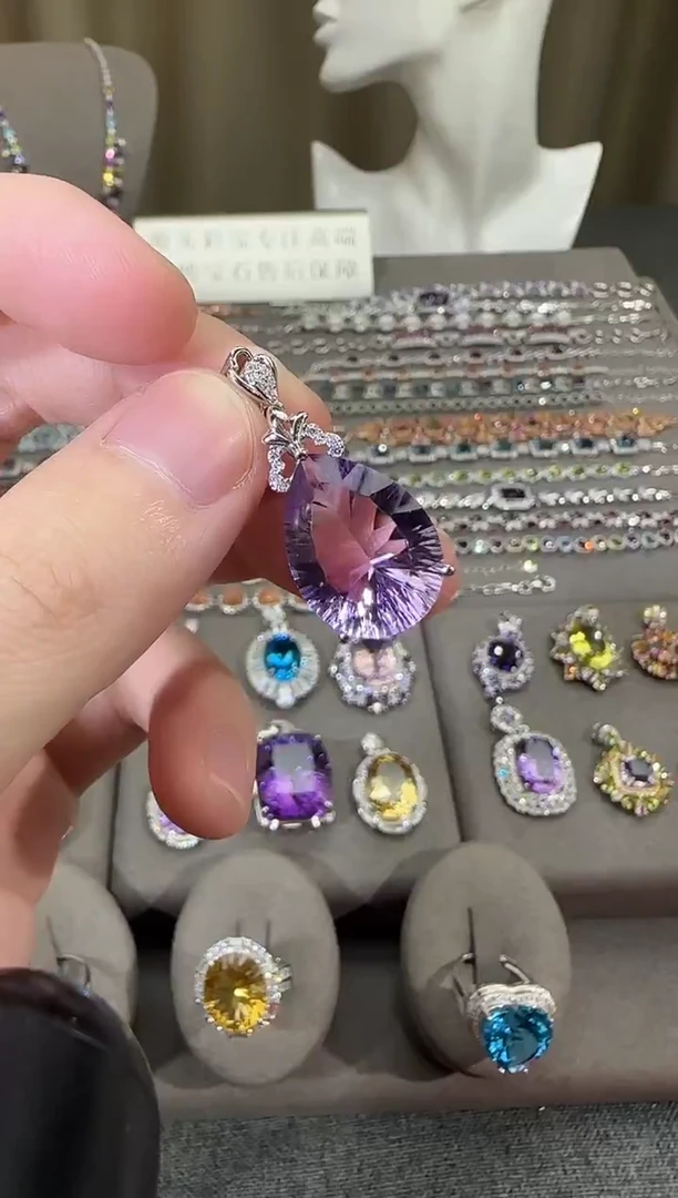 颈饰银S925镶嵌紫晶13*18mm吊坠水滴款