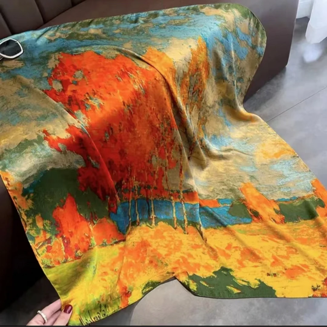 白桦林锦缎90气质洋气时尚丝巾百搭方巾春夏防晒围巾披肩