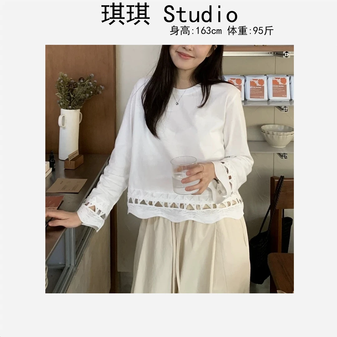 春季新款重工设计感下摆镂空勾画宽松显瘦减龄休闲百搭上衣2517-C