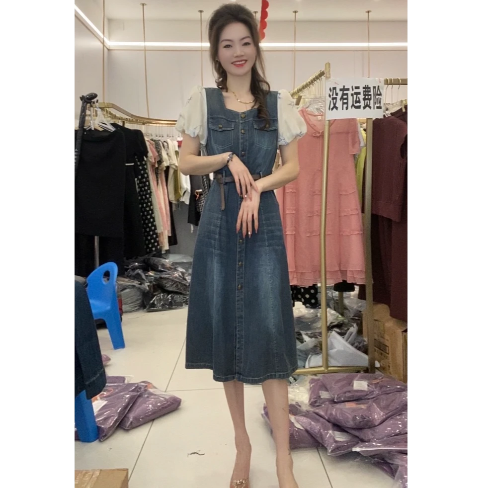 2025夏季新款时尚气质显瘦收腰牛仔连衣裙