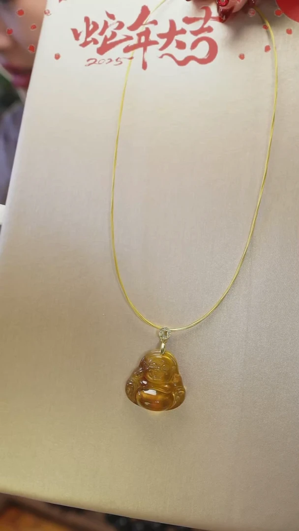 【闪购商品】琥珀项链未镶嵌灵草珀佛公吊坠