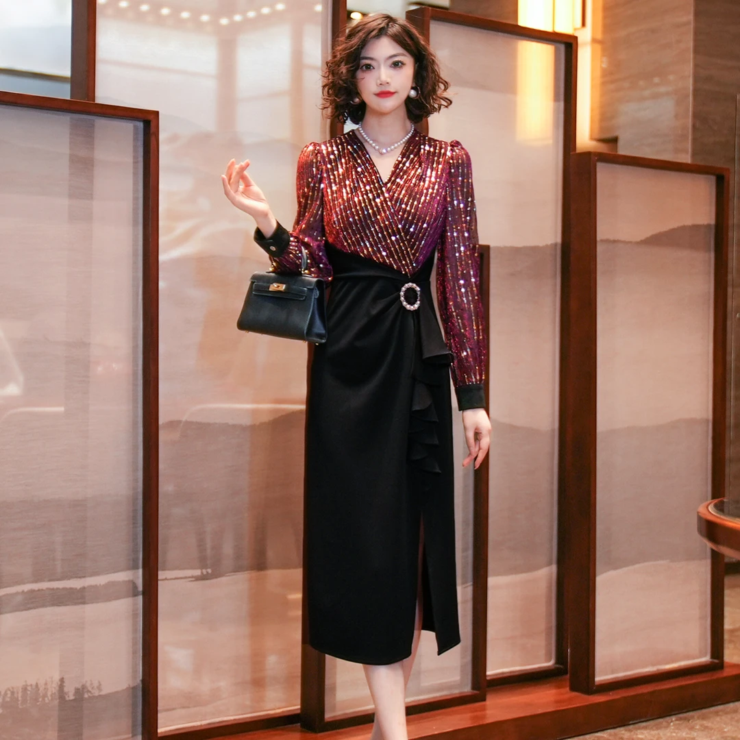 【香舍菲尔】85585新款高贵气质修身法式收腰显瘦高工艺连衣裙