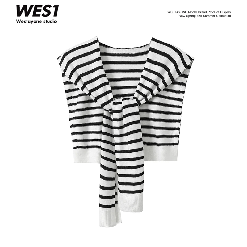 【5月8号新品】WESTAYONE经典条纹针织披肩百搭假领子坎肩装饰
