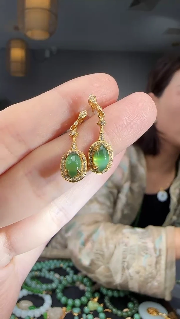 银S925镶嵌和田玉耳饰1