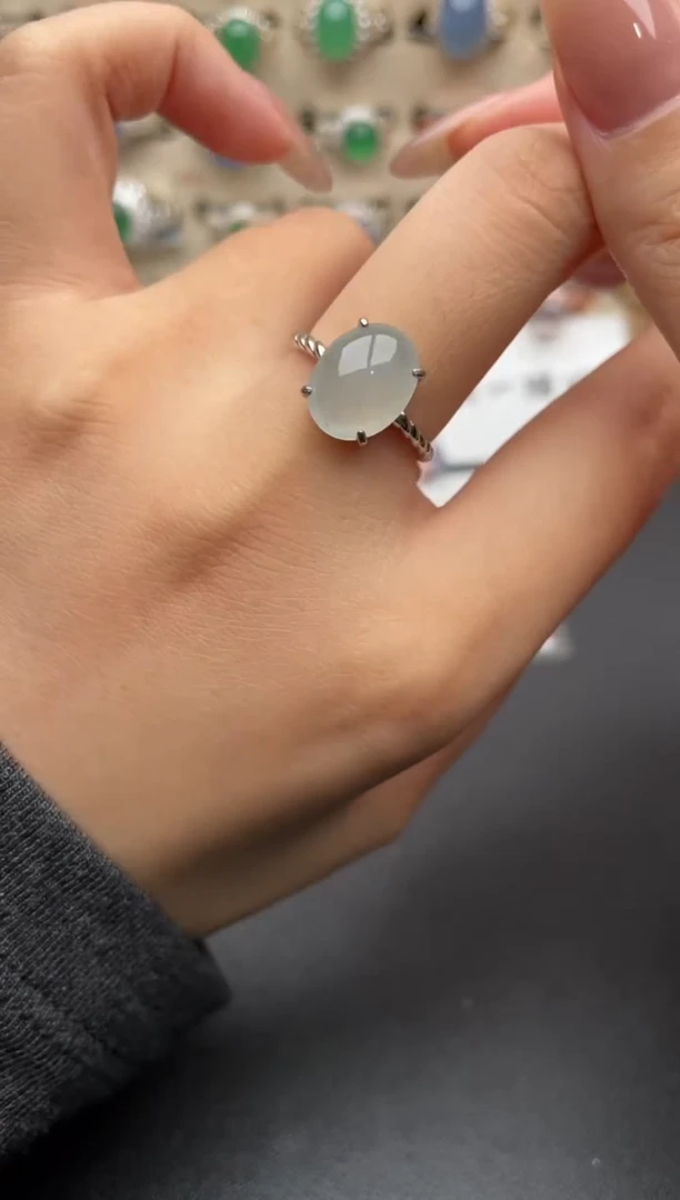 银S925镶嵌戒指翡翠一物一证一礼盒