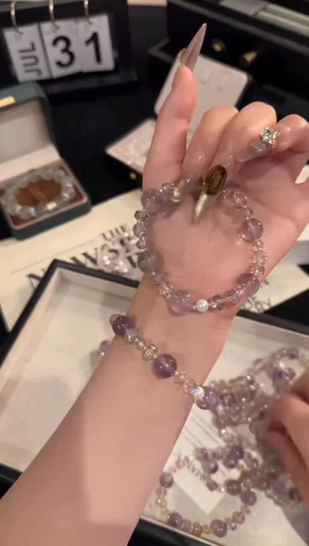 水晶手链合金紫兔毛x2131