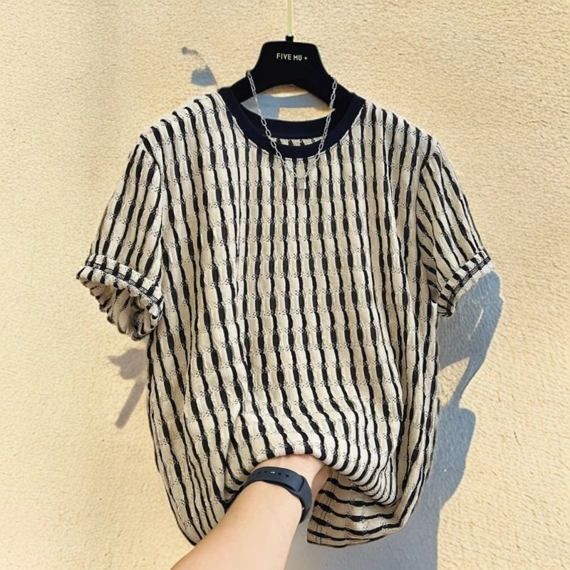 VALVOELITE流行300斤镂空短袖T恤男胖子夏薄宽松半袖上衣体恤时尚