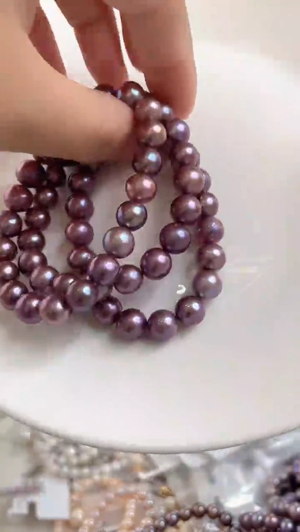 未镶嵌手链淡水珍珠190   9mm妖紫色紫珠手链（多样性发一）