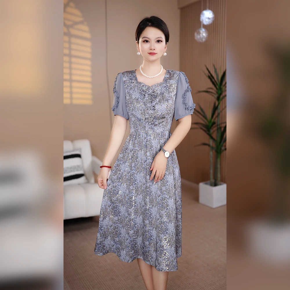 2025夏季爆款连衣裙遮肚显瘦大气妈妈装时尚百搭休闲高级感A字裙