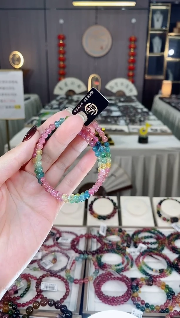 未镶嵌老矿碧玺色标彩虹单圈手串4mm+碧玺dan多样性发货一条