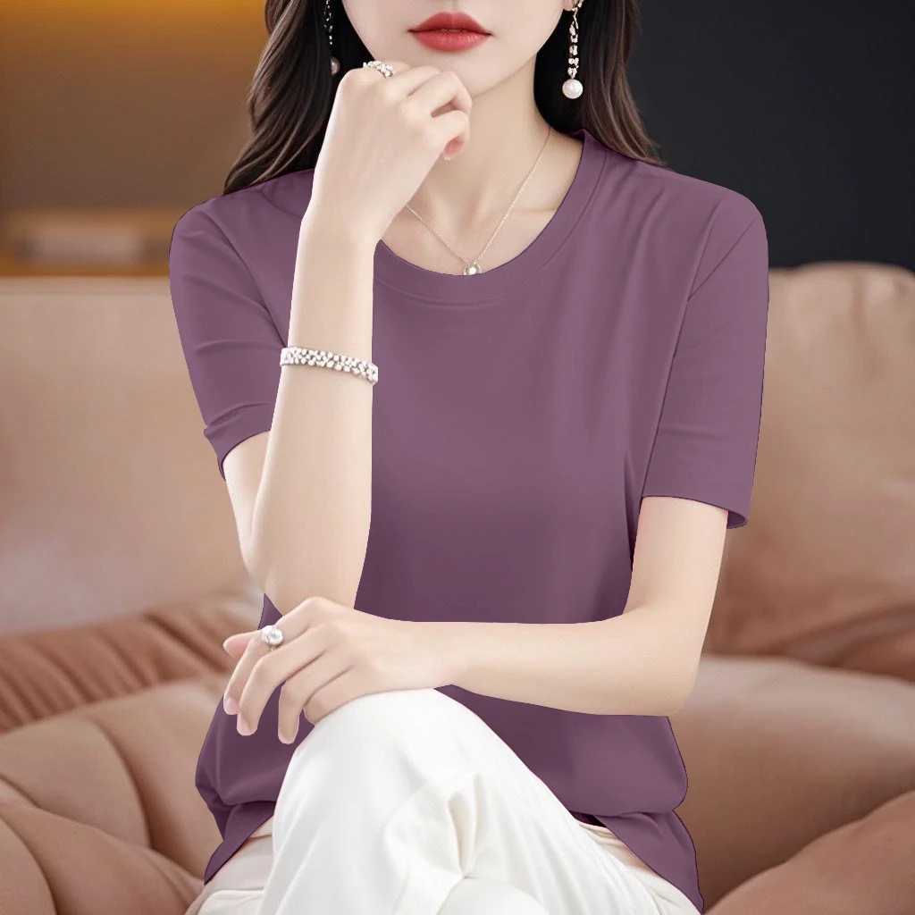 女士宽松大码圆领印花休闲2025新款夏季短袖t恤百搭显瘦时尚上衣
