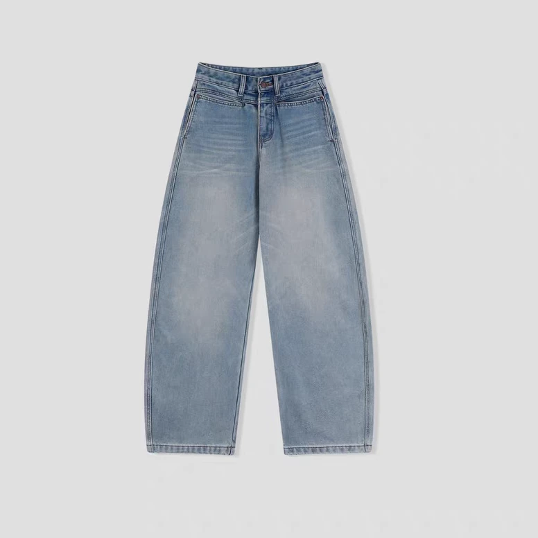 9122#特色口袋水洗弯刀磨毛牛仔裤女冬季加绒洋气显瘦高腰