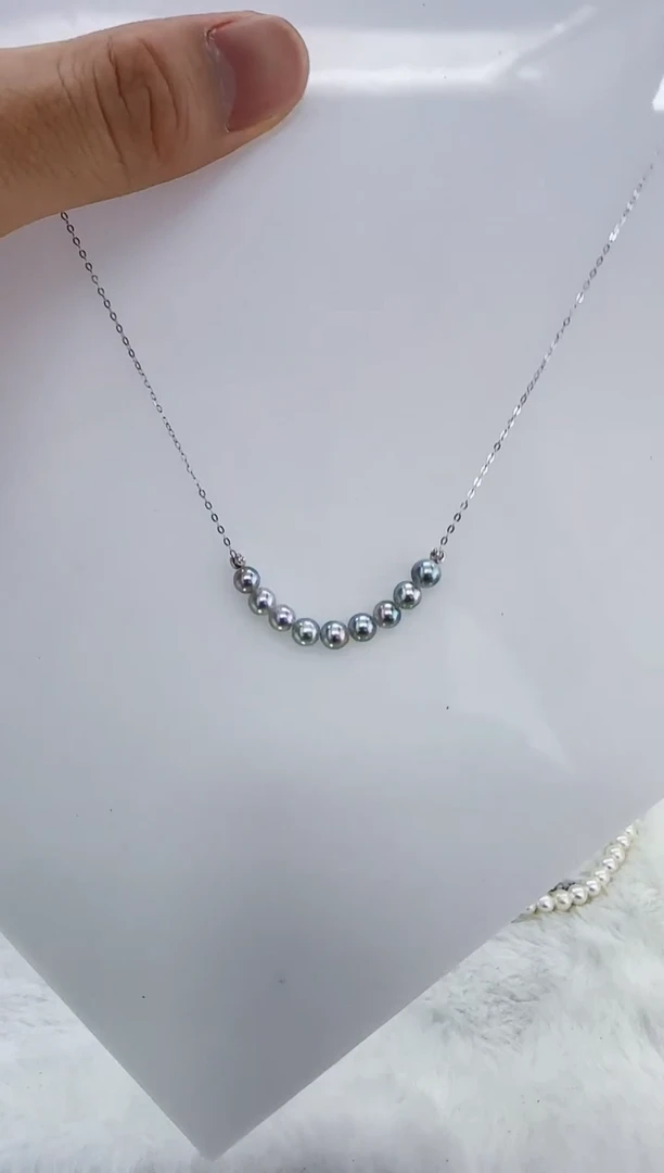 银S925镶嵌海水珍珠DA海水灰珠微笑链4-5 y333