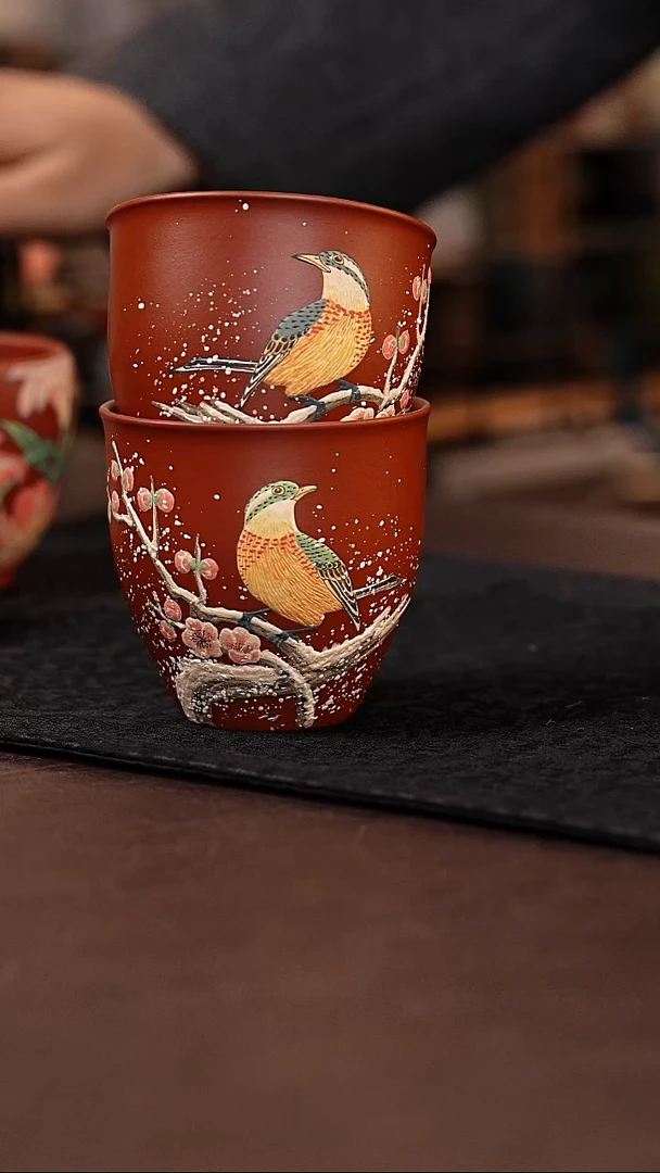 茶杯紫砂雪景对杯