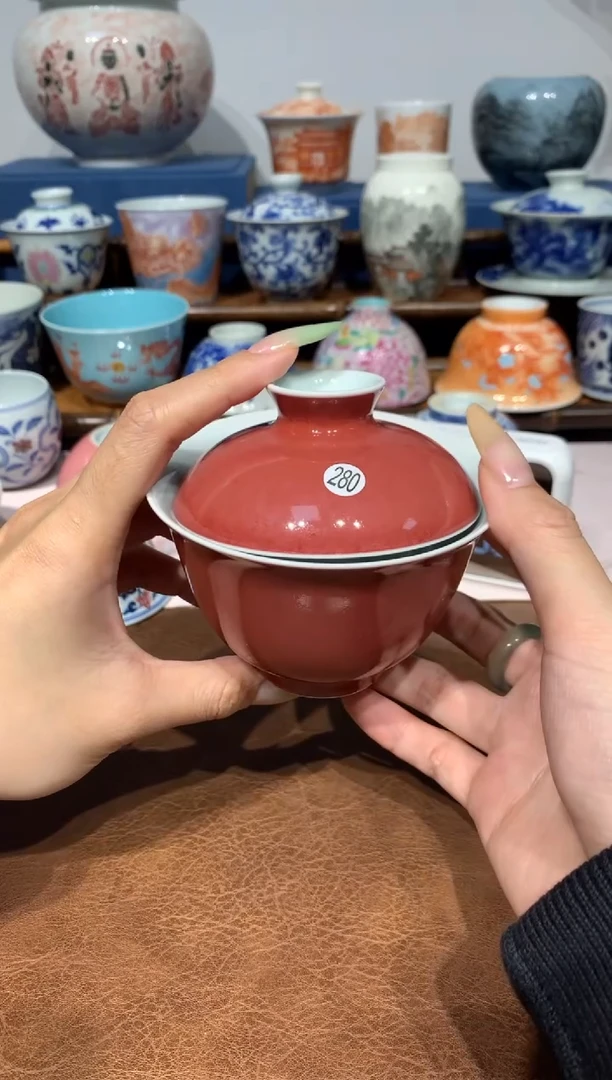 【闪购商品】摆件280豇豆红盖碗发发发发发