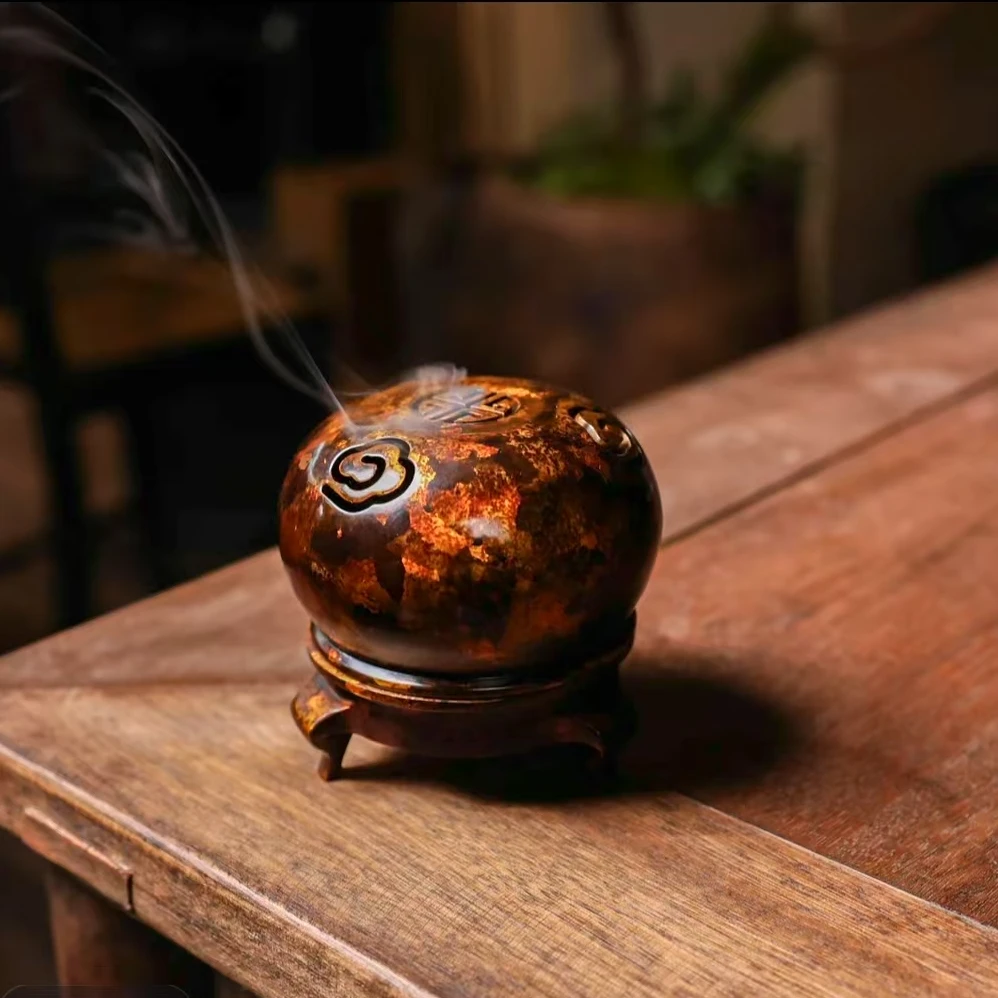 春喜铜【送货上门】T2紫铜手工着色八爪鱼斑铜香炉礼盒宽高：7cm*7cm