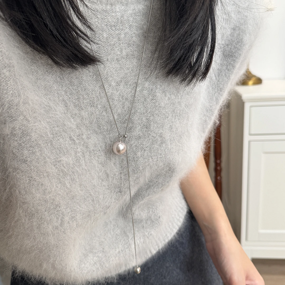 铜合金项链 轻奢秋冬曼塔玫瑰珍珠抽拉长项链女小众高级感毛衣链