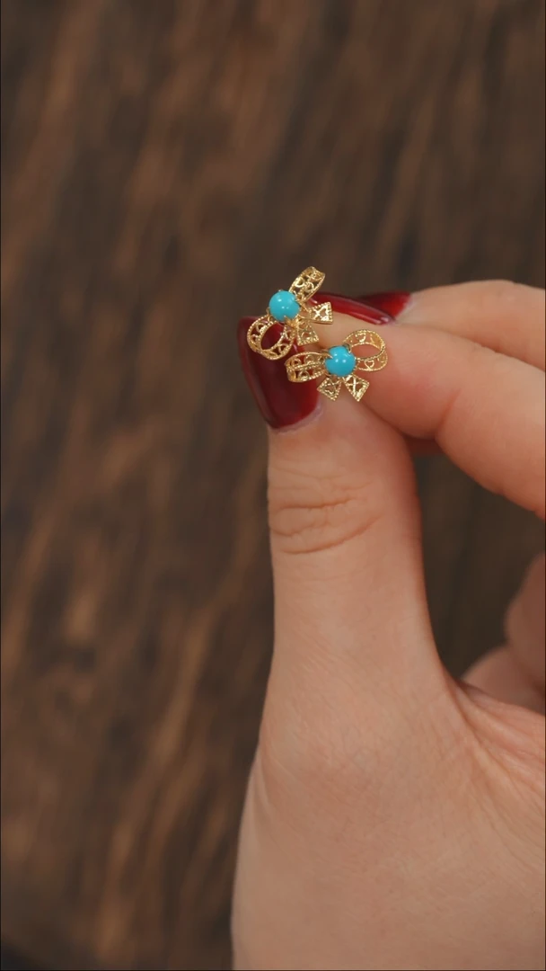 【闪购商品】绿松石耳钉18K金镶嵌1