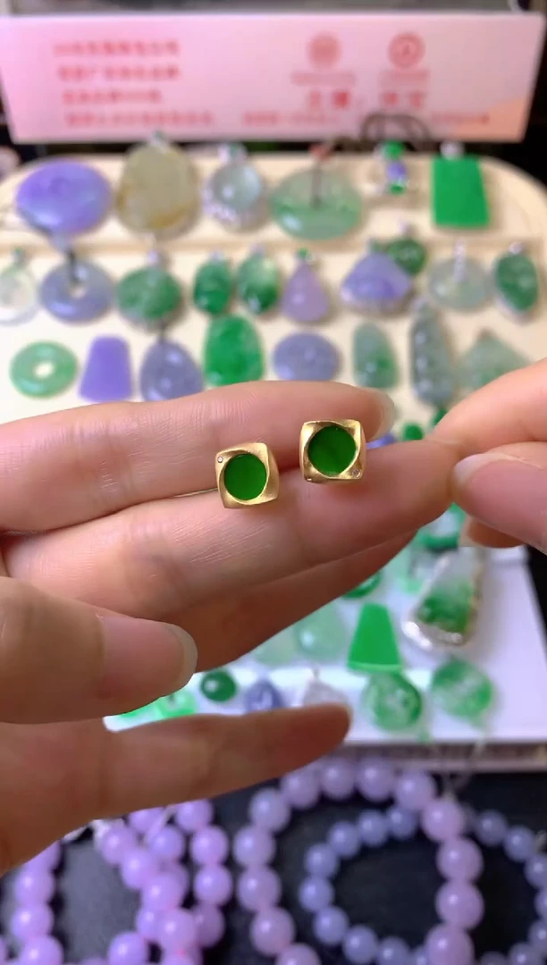 银S925镶嵌翡翠耳饰开**尔耳饰