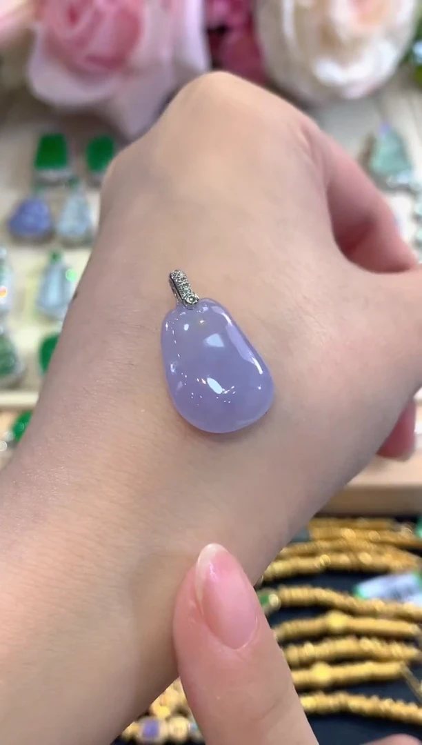 吊坠(不含链)18K金镶嵌翡翠c5紫货有色差