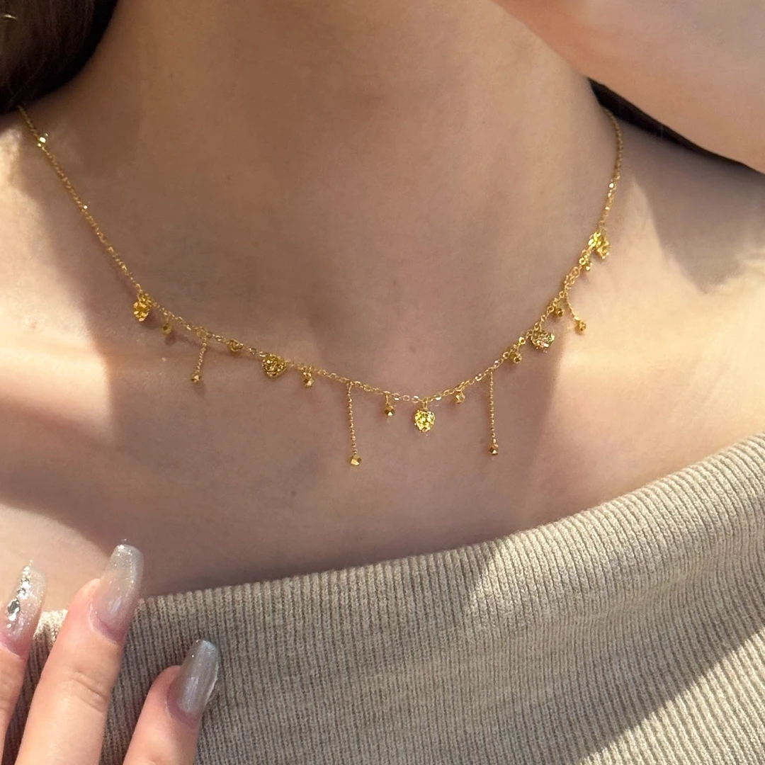 卡柒 铜合金项链 爆闪碎冰冰爱心流苏项链女轻奢气质高级感锁骨链