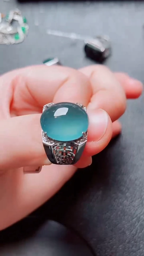翡翠戒指银S925镶嵌翡翠
