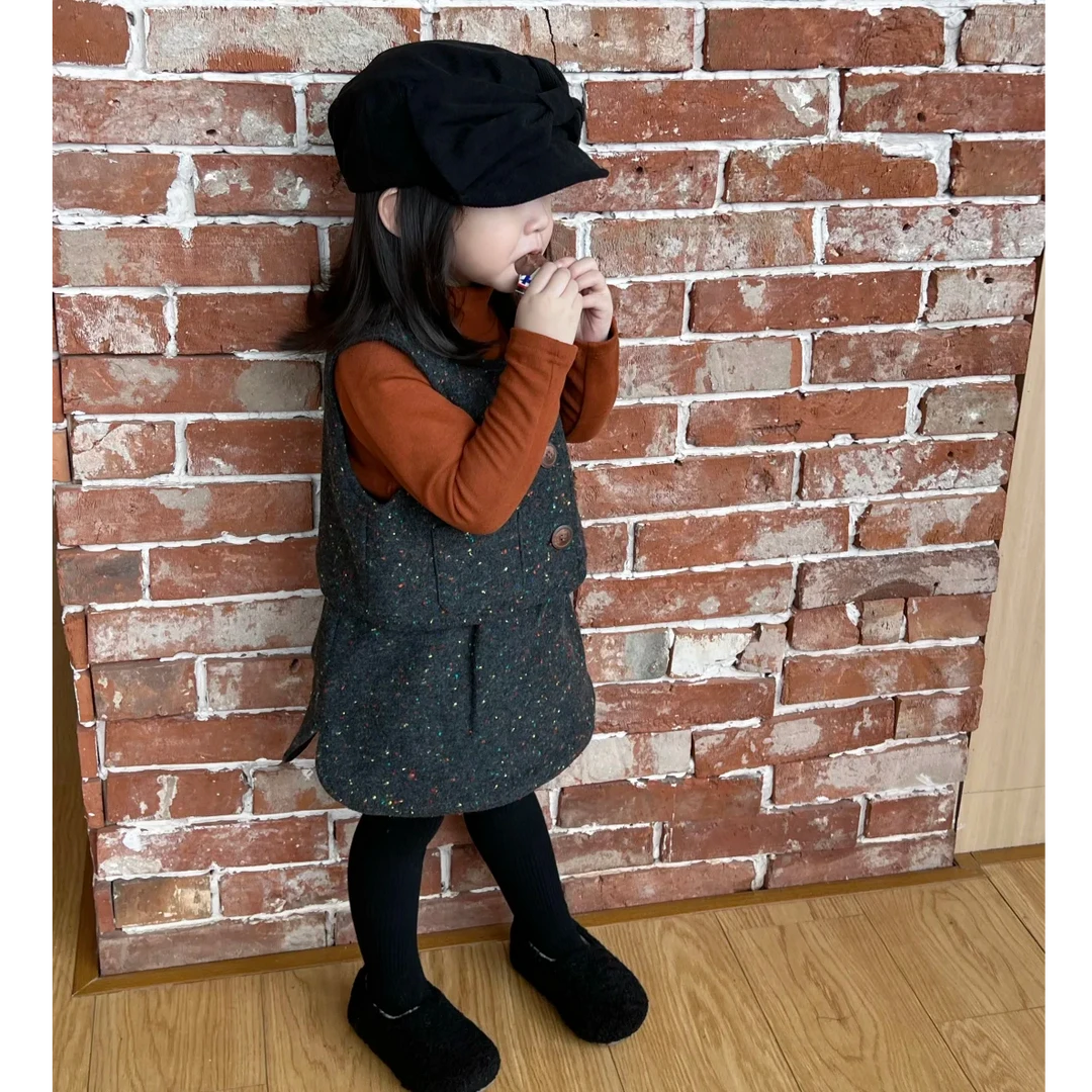 壹妈童装女童韩版秋冬休闲风彩点洋套装时尚百搭加绒打底棕色卫衣