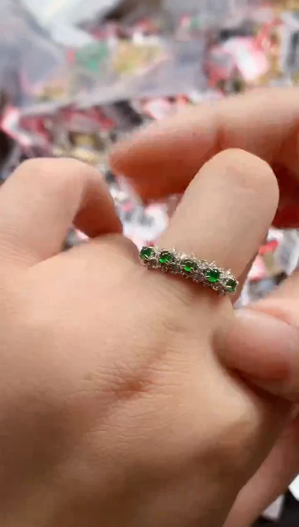 银S925镶嵌戒指翡翠天然A货缅甸翡翠