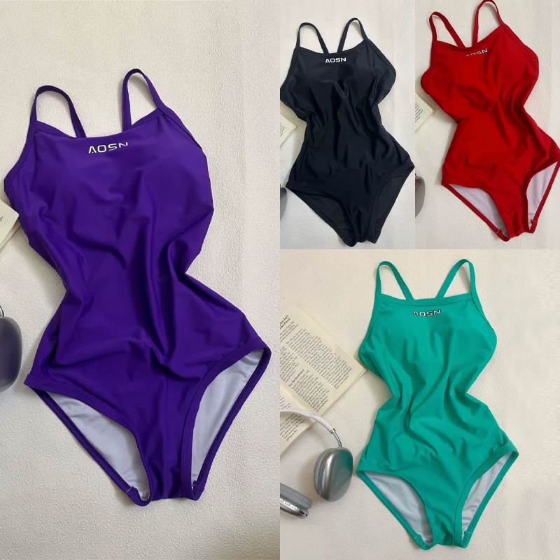 【彩虹糖】竞技泳衣女新款游泳衣竞速专业训练运动女孩显瘦速干泳装