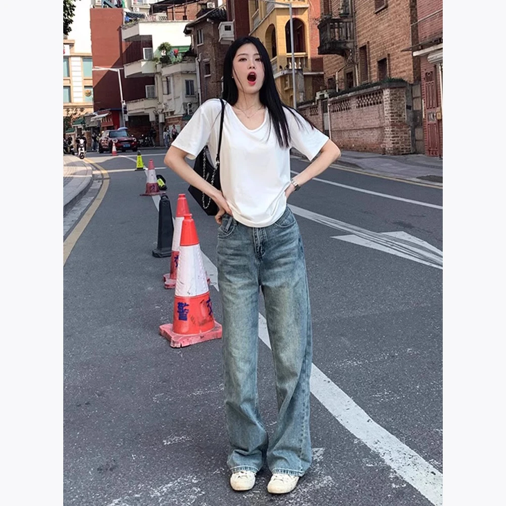 白色正肩短袖t恤女夏季2025新款宽松显瘦遮肚衣服小众法式v领上衣