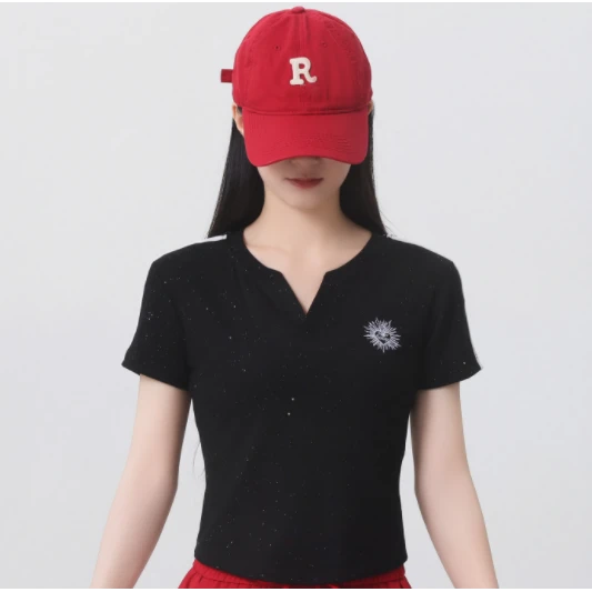 夏季纯色简约百搭短袖T恤女V领显瘦上衣女气质韩版网红打底衫体恤