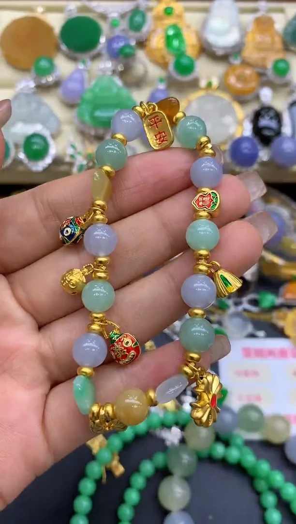 足金镶嵌手链翡翠332-中国好珍宝