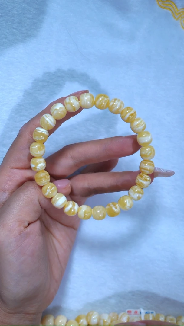 【闪购商品】蜜蜡手链未镶嵌收藏级9mm金瓷白虎皮千层雪