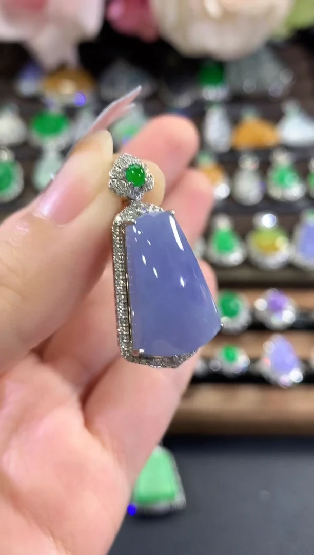 吊坠(不含链)18K金镶嵌翡翠d49 紫货有色差