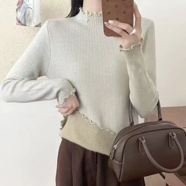 靓衣坊 冬季一体绒立领保暖针织打底衫