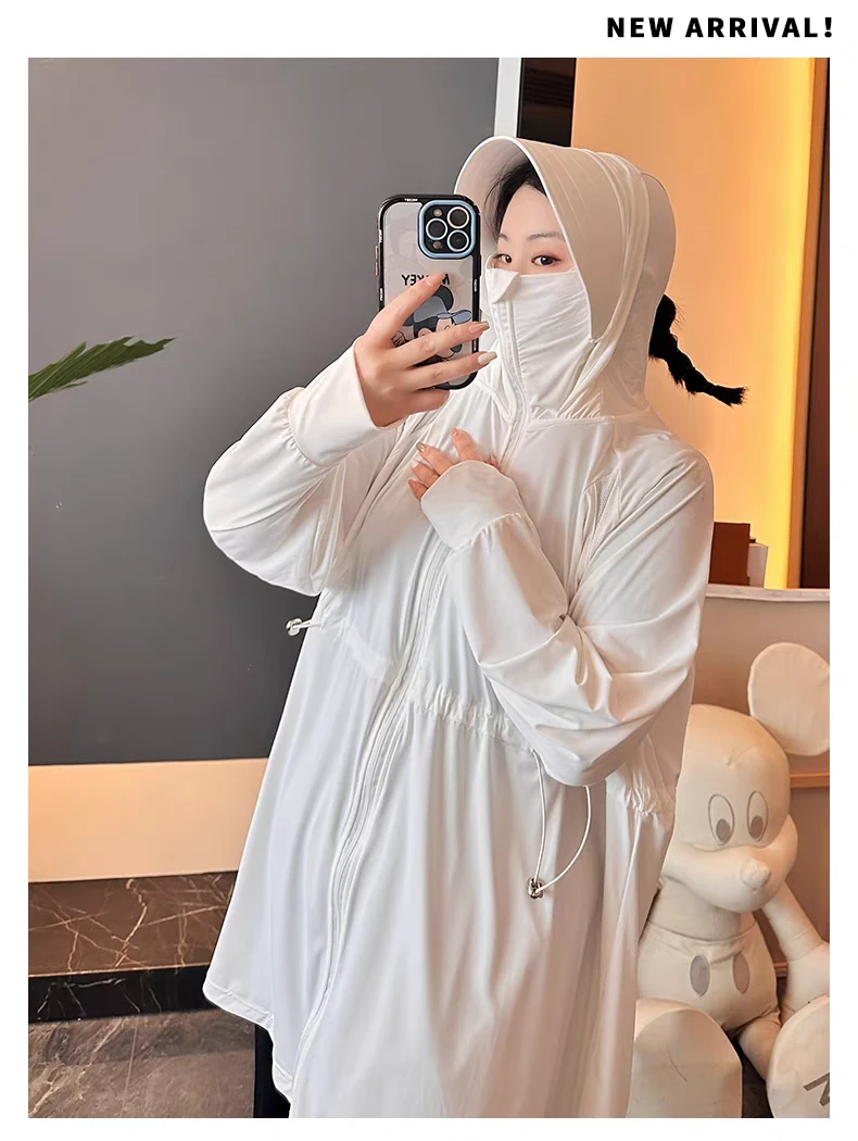 8915#2025年夏季新款冰感薄款加肥加大连帽防晒外套女