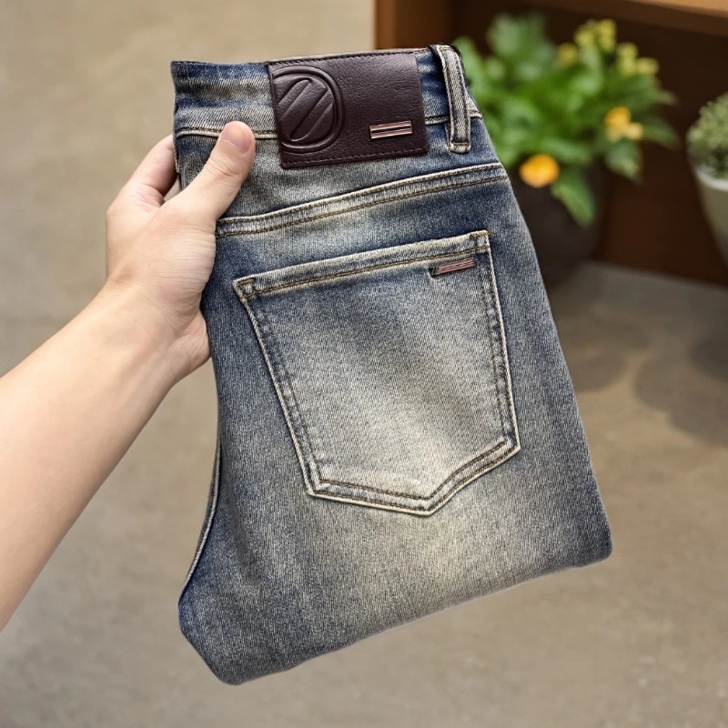 秋冬修身小直筒男士牛仔裤男中腰弹力水洗时尚长裤春季百搭款