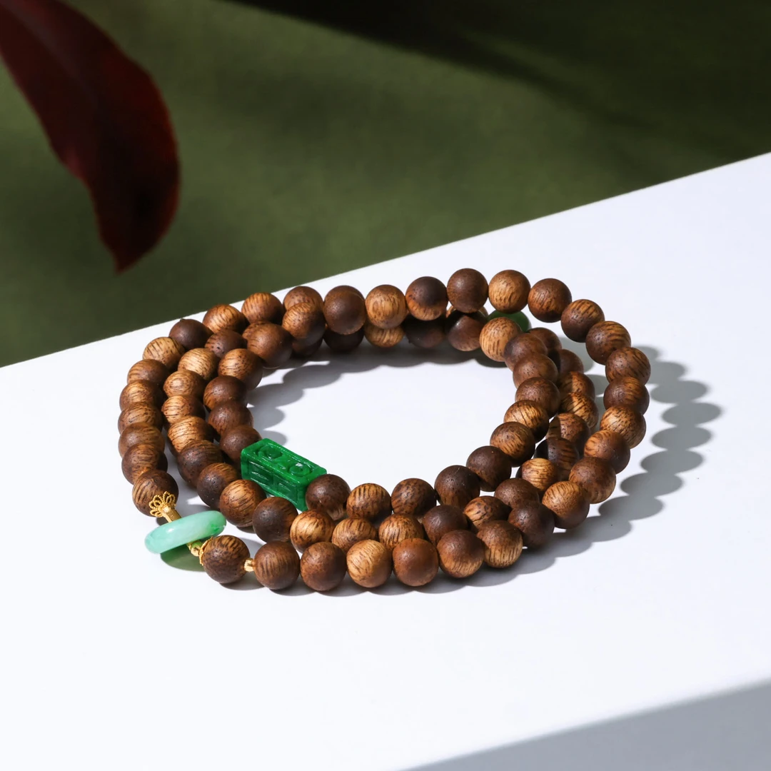 沉香【意婵】《时运》“大超值”6mm18k金棋楠沉香多圈缅A翡翠917214