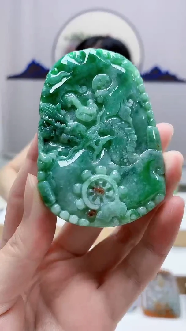 未镶嵌定制翡翠4852zm-毛货挂件9龙牌