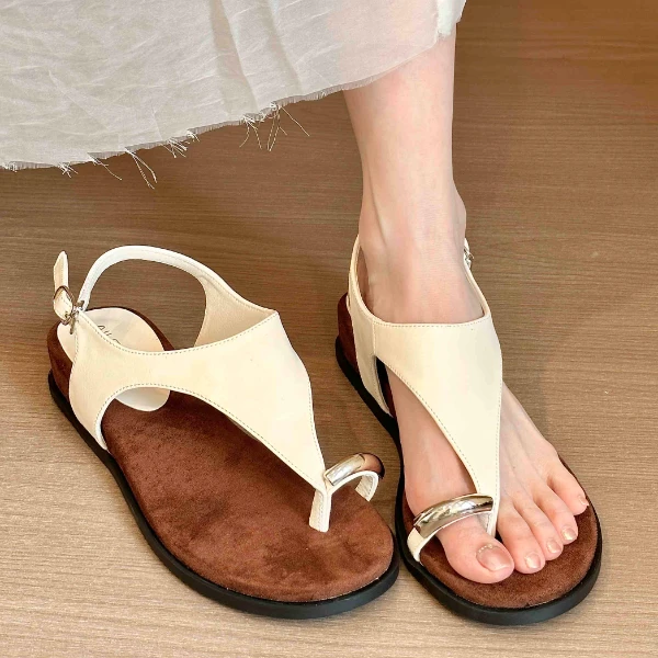 ALGF-559-2法式小众金属扣套趾仙女风凉鞋女露趾软底舒适罗马鞋