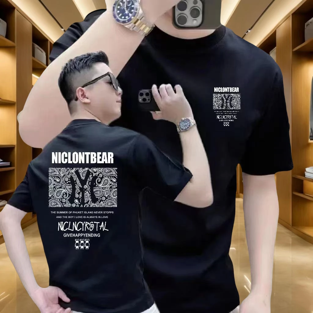 2025新款夏季休闲短袖印花时尚男士潮流百搭纯棉欧货潮流轻奢T恤